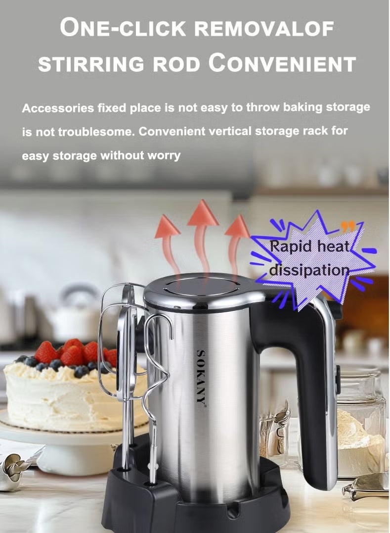 sokany 800W Electric Hand Mixer with Pure Copper Motor | 5 Adjustable Speeds | Stainless Steel Beaters & Dough Hooks for Baking, Whipping, Mixing | SK-02026 - Image 5