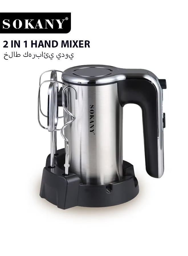 sokany 800W Electric Hand Mixer with Pure Copper Motor | 5 Adjustable Speeds | Stainless Steel Beaters & Dough Hooks for Baking, Whipping, Mixing | SK-02026 - Image 1