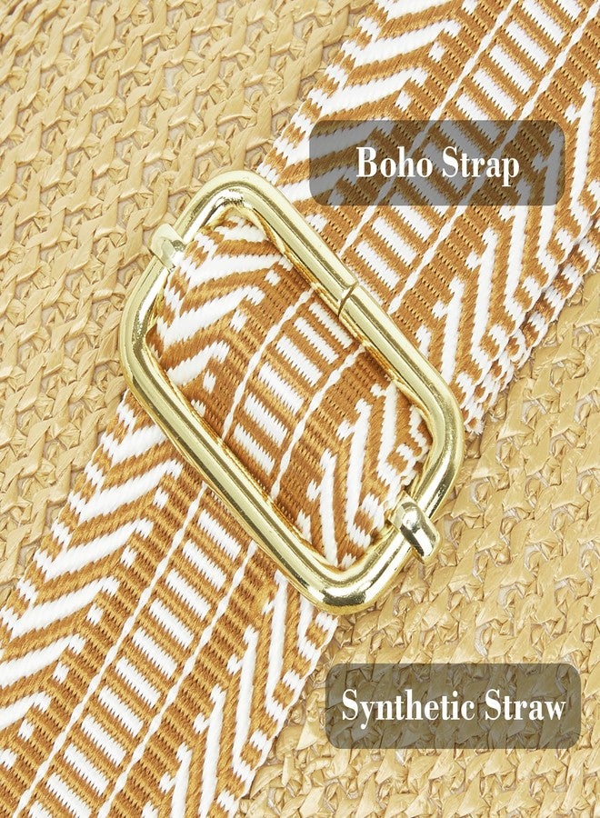 AOCINA RFID Straw Summer Purses for Women 2025 Woven Sling Bag Fanny Packs Cross body for Everyday Beach Travel Vacation Essentials, Weaving Khaki Color, Front Pocket Button - Image 5