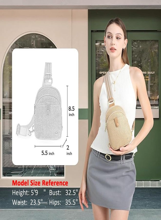AOCINA RFID Straw Summer Purses for Women 2025 Woven Sling Bag Fanny Packs Cross body for Everyday Beach Travel Vacation Essentials, Weaving Khaki Color, Front Pocket Button - Image 2