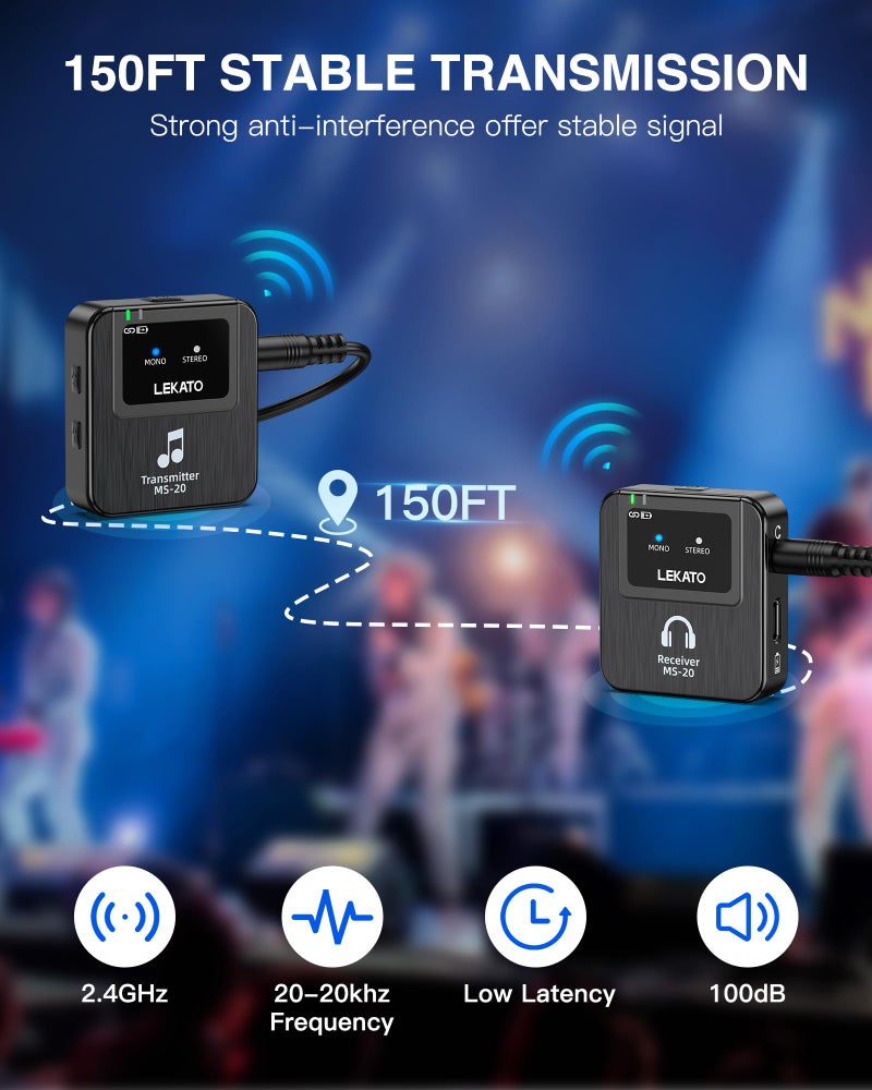 LEKATO Wireless in-Ear Monitor MS-20 for Charging Box, 1 Beltpack Receiver, 2.4G IEM System, Auto-Pairing, OTG Support, One to More, in-Ear Monitoring for Studio,Live,Singer,Band (1 Receiver) - Image 4