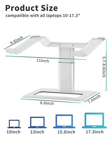 SOUNDANCE Adjustable Laptop Stand for Desk, Computer Stand, Ergonomic Laptop Riser Holder Compatible with 10 to 17.3 Inches Notebook PC Computer, Aluminum Silver - Image 2