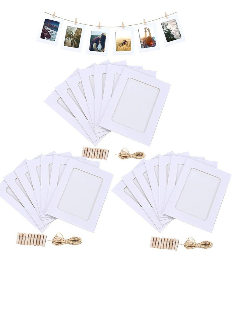 Captaintech Paper Photo Frame 30pcs Kraft Picture with Mini Clothespins and Jute Twine (white) Linkage Mounted Cardboard Flax String Clips - Image 1