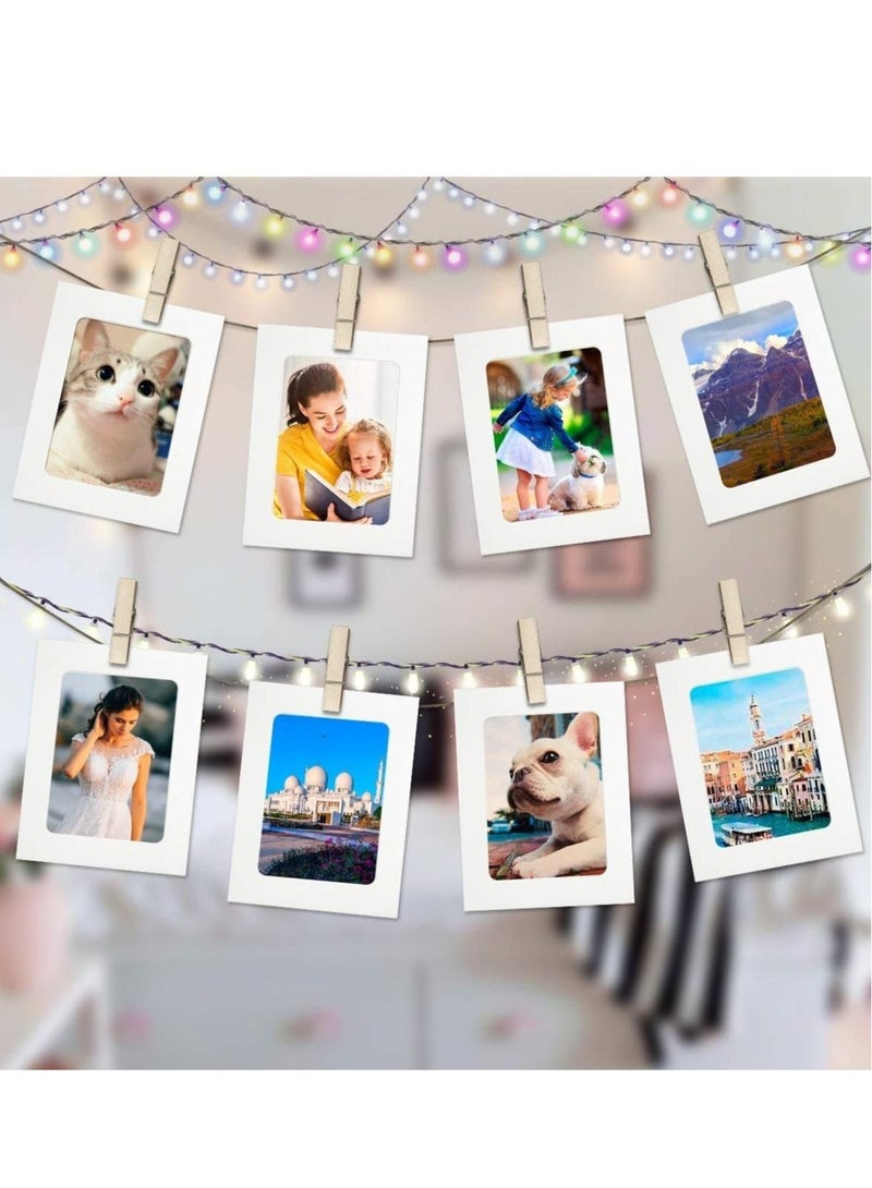 Captaintech Paper Photo Frame 30pcs Kraft Picture with Mini Clothespins and Jute Twine (white) Linkage Mounted Cardboard Flax String Clips - Image 5