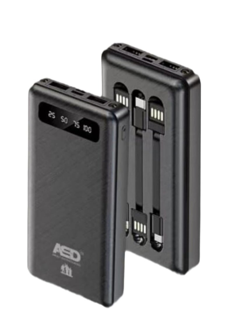 ASD - ASD-78 10000 Mah Power Bank Back Up with 3 Detchable Charging Cable (Micro, Lightning, Type-C), 2 USB Port, Multi Charging with Micro & Type-C (Black) - Image 1