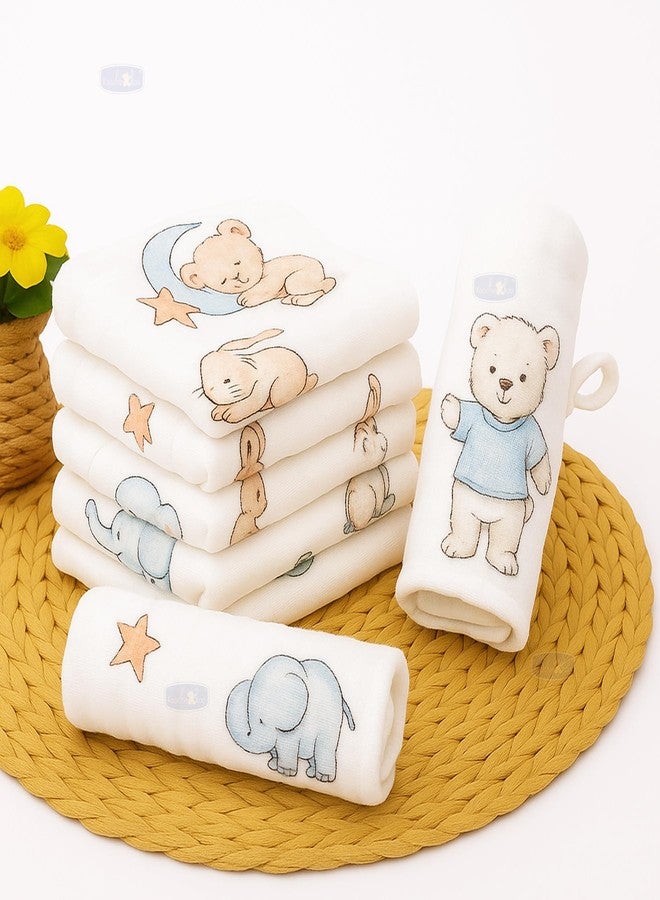 Koochie-Koo Muslin Cloth for New Born Baby 6 Layer 30 * 30Cm - 500 GSM (Pack of 3) Soft Cotton Face Towels Napkins & Burp Cloths Gentle Reusable Baby Wipes Multipurpose Hand & Face Cleaning Cloth - Image 1