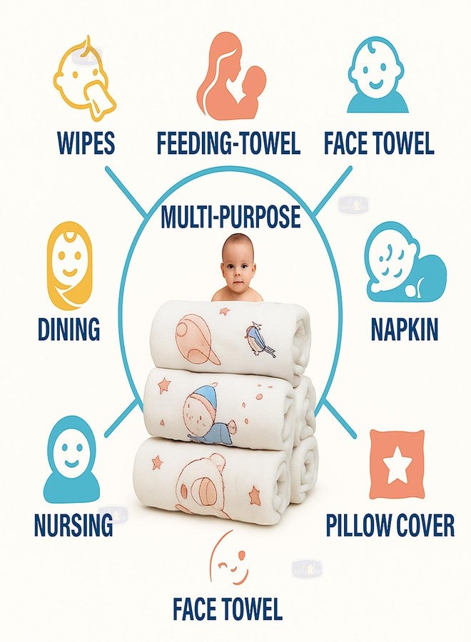 Koochie-Koo Muslin Cloth for New Born Baby 6 Layer 30 * 30Cm - 500 GSM (Pack of 3) Soft Cotton Face Towels Napkins & Burp Cloths Gentle Reusable Baby Wipes Multipurpose Hand & Face Cleaning Cloth - Image 4