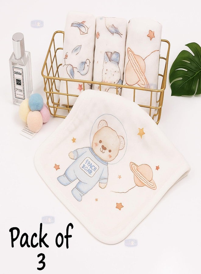 Koochie-Koo Muslin Cloth for New Born Baby 6 Layer 30 * 30Cm - 500 GSM (Pack of 3) Soft Cotton Face Towels Napkins & Burp Cloths Gentle Reusable Baby Wipes Multipurpose Hand & Face Cleaning Cloth - Image 3