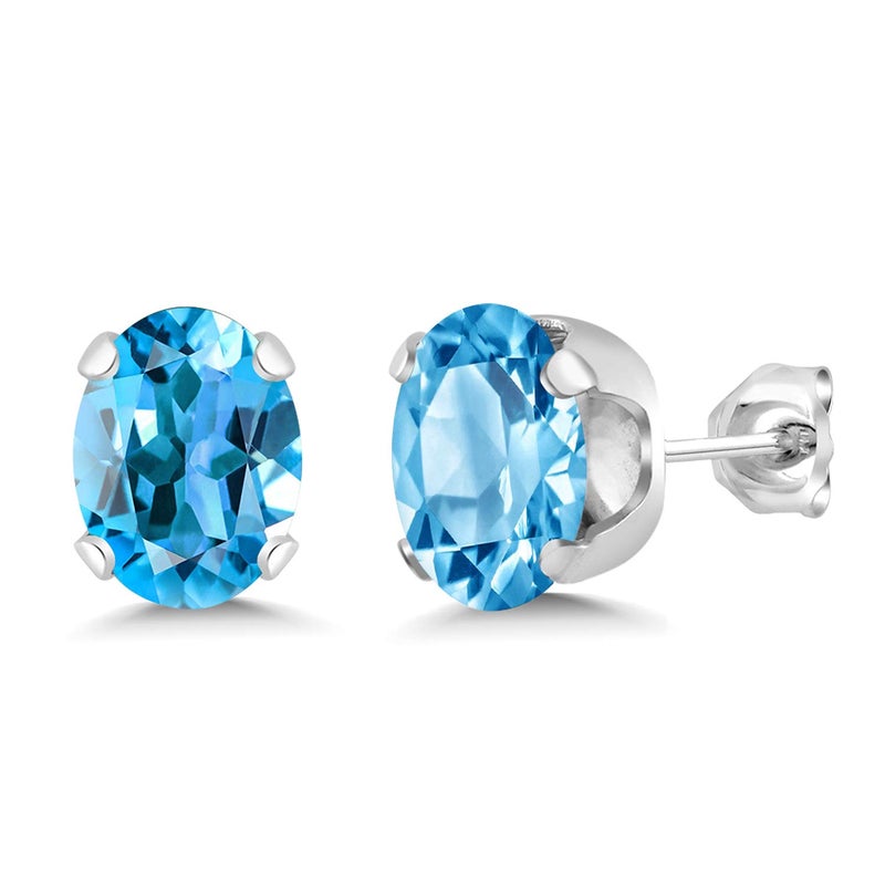 Gem Stone King 3.00 Cttw Swiss Blue Topaz Stud Earrings For Women Men | Gemstone Birthstone | Oval 8X6MM - Image 5