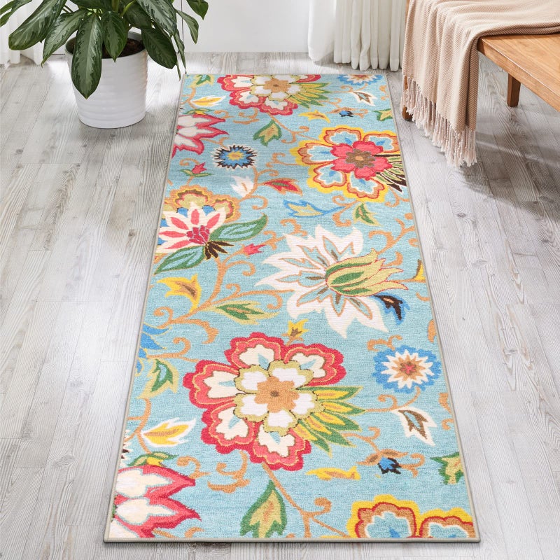 Beeiva Floral Rug Runners for Hallways, 2x5 Ultra Thin Colorful Kitchen Runner Rug Washable, Vintage Plant Non-Shedding Bathroom Front Door Rug Non-Slip Hallway Runner Rug for Entryway Bedroom Kitchen - Image 5