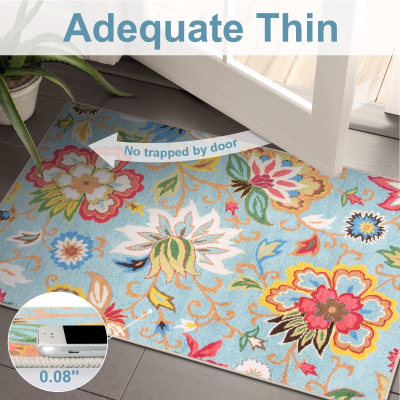 Beeiva Floral Rug Runners for Hallways, 2x5 Ultra Thin Colorful Kitchen Runner Rug Washable, Vintage Plant Non-Shedding Bathroom Front Door Rug Non-Slip Hallway Runner Rug for Entryway Bedroom Kitchen - Image 2