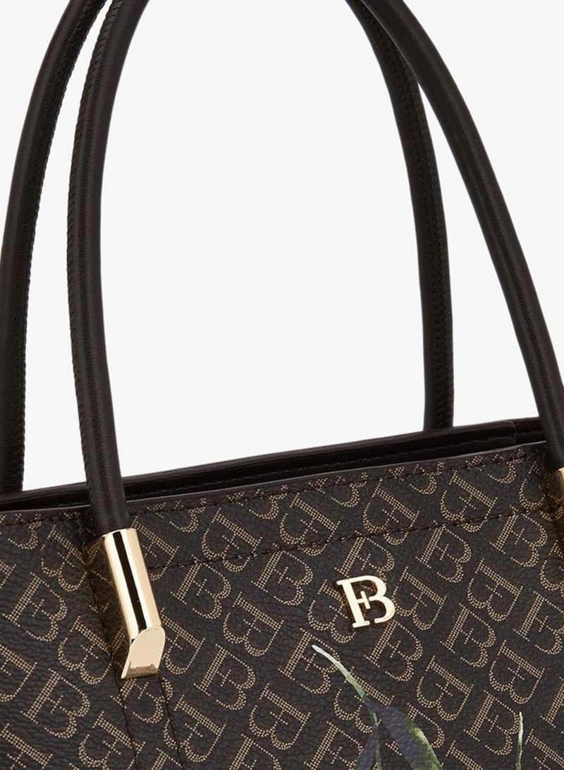 Flora Bella By Shoexpress Flora Bella Monogram Print Tote Bag with Double Handles - Image 4