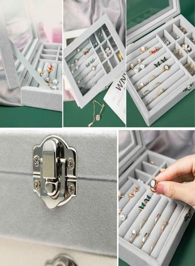 TRADY Velvet Jewelry Organizer Box with Glass Lid – Ring Display Case with 12 Grid Compartments and Ring Holder – Lockable Jewelry Storage Box for Rings, Earrings & Accessories - Image 5