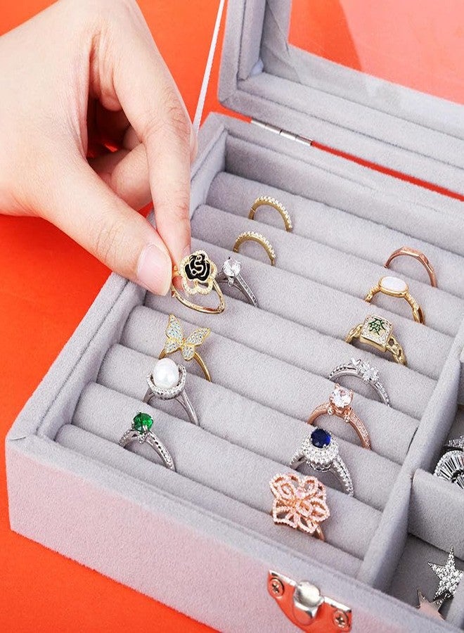 TRADY Velvet Jewelry Organizer Box with Glass Lid – Ring Display Case with 12 Grid Compartments and Ring Holder – Lockable Jewelry Storage Box for Rings, Earrings & Accessories - Image 4