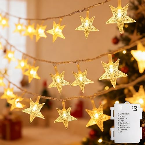 echosari Star String Lights Battery Operated, Auto Timer LED Star Fairy String Lights 158IN with 8 Modes for Kid Room Bedroom Party Garden Wedding Décor (Warm White) - Image 1