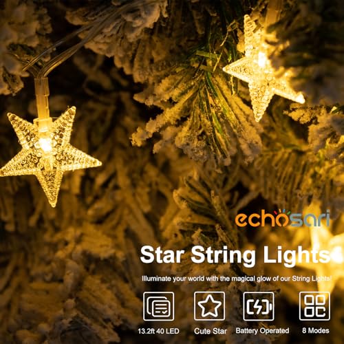 echosari Star String Lights Battery Operated, Auto Timer LED Star Fairy String Lights 158IN with 8 Modes for Kid Room Bedroom Party Garden Wedding Décor (Warm White) - Image 3