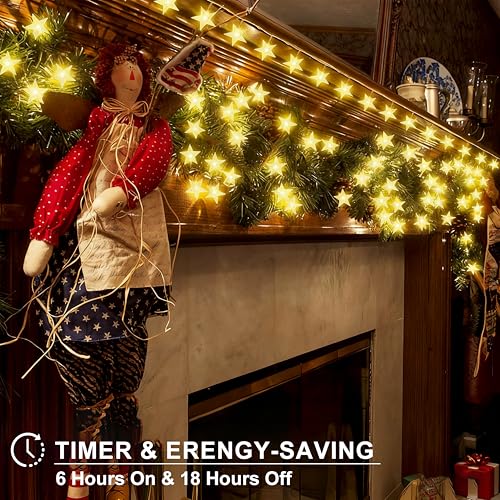 echosari Star String Lights Battery Operated, Auto Timer LED Star Fairy String Lights 158IN with 8 Modes for Kid Room Bedroom Party Garden Wedding Décor (Warm White) - Image 2