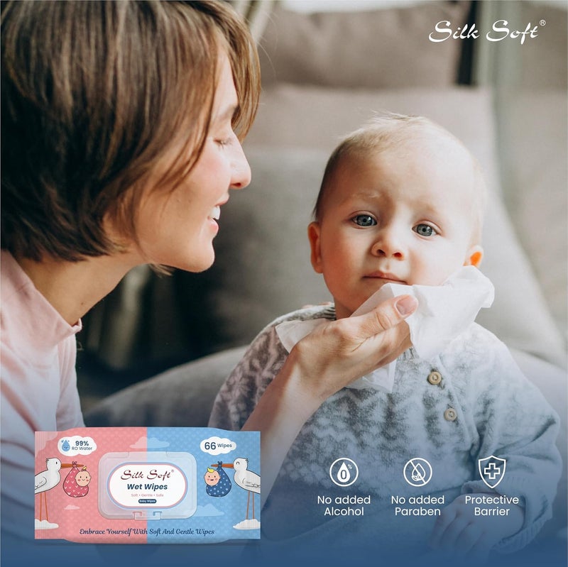 Silk Soft Multipurpose Wet Wipes – 396 Wipes (66 x 6 Packs) | Gentle, Alcohol-Free & Hypoallergenic | Effective Cleaning for Hands, Face & Surfaces - Image 3