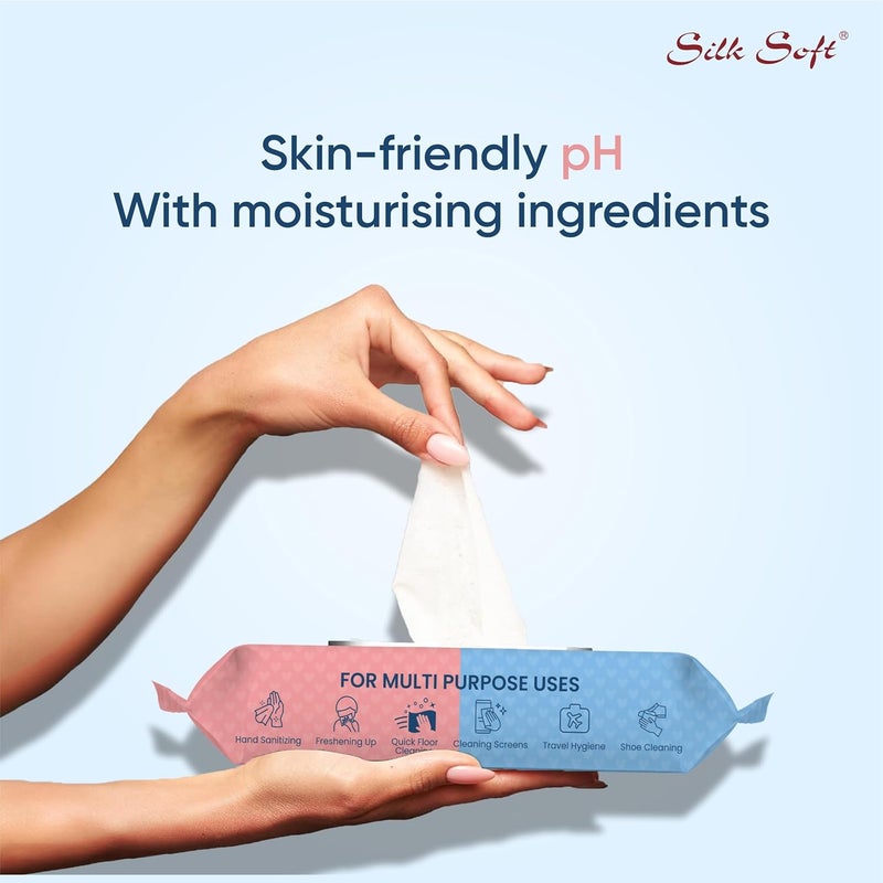 Silk Soft Multipurpose Wet Wipes – 396 Wipes (66 x 6 Packs) | Gentle, Alcohol-Free & Hypoallergenic | Effective Cleaning for Hands, Face & Surfaces - Image 5