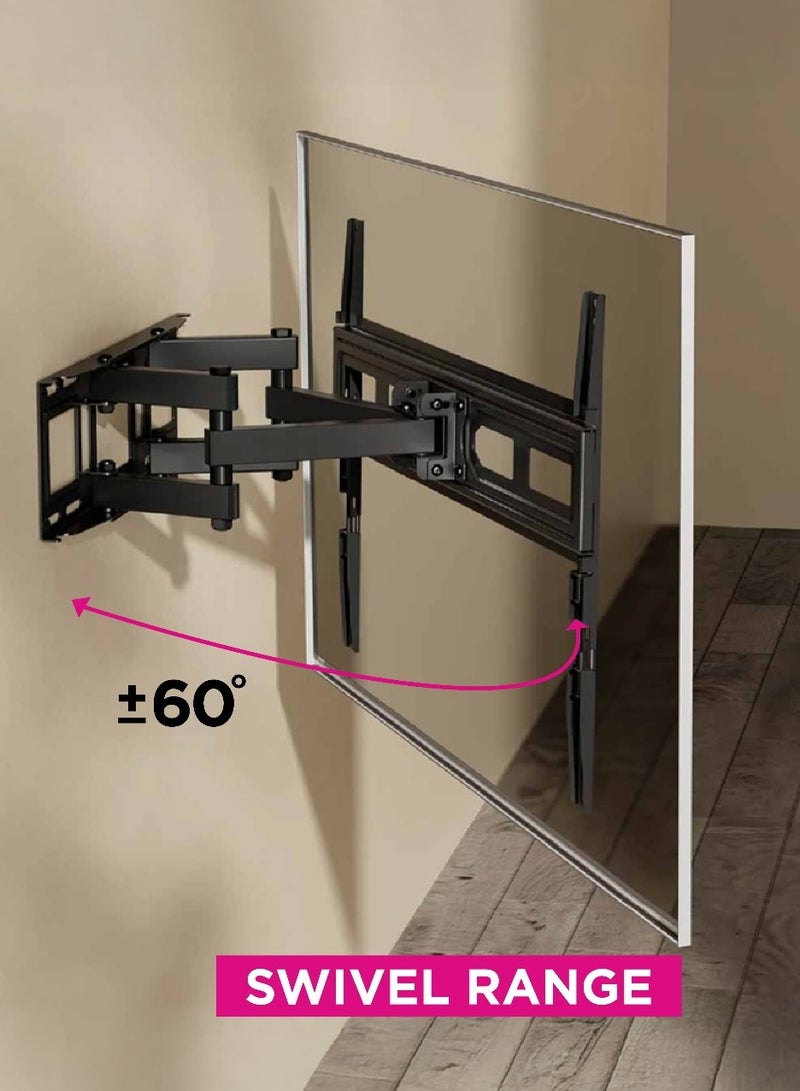 سكيل تك Skilltech SH 370P Full Motion TV Wall Mount for 32"–70", Fits Flat & Curved Screens, Max VESA 400×400, 40kg Capacity, 67–355mm Extension, Tilt & Swivel – Fine Texture Black - Image 2