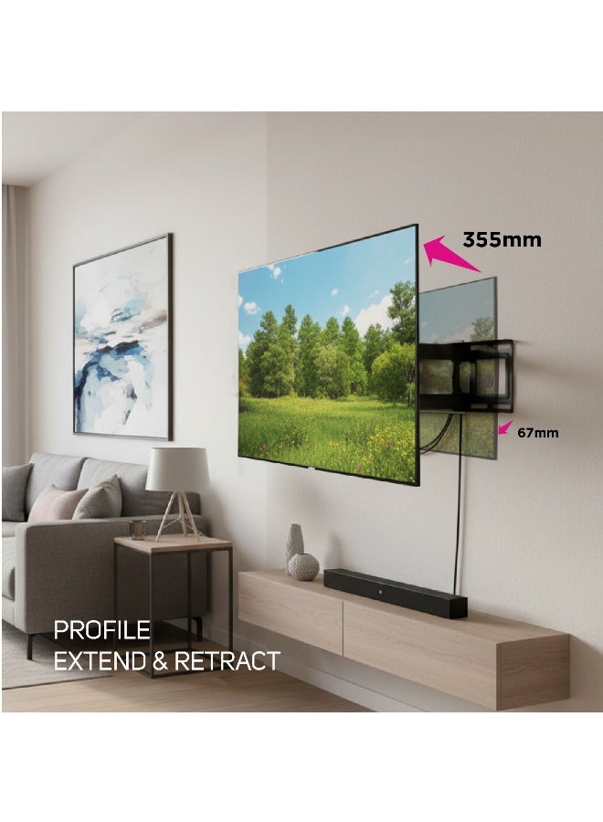 سكيل تك Skilltech SH 370P Full Motion TV Wall Mount for 32"–70", Fits Flat & Curved Screens, Max VESA 400×400, 40kg Capacity, 67–355mm Extension, Tilt & Swivel – Fine Texture Black - Image 5