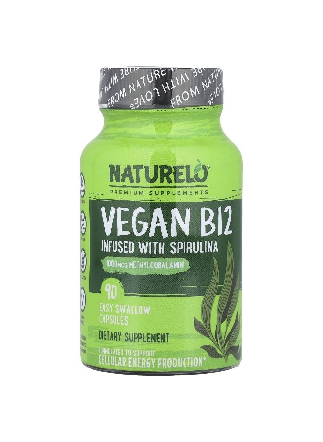 NATURELO NATURELO, Vegan B12 Infused with Spirulina, 90 Easy Swallow Capsules  - Image 1