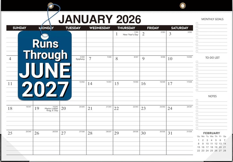 VOVEA تقويم مكتبي 2026-2027 - تقويم مكتبي/حائطي كبير لمدة 18 شهرًا، يناير 2026 - يونيو 2027، مقاس 17 × 12 بوصة، ورق سميك، مربعات مسطرة كبيرة، غطاء بلاستيكي شفاف – مثالي للاستخدام المنزلي والمدرسي والمكتبي - Image 1
