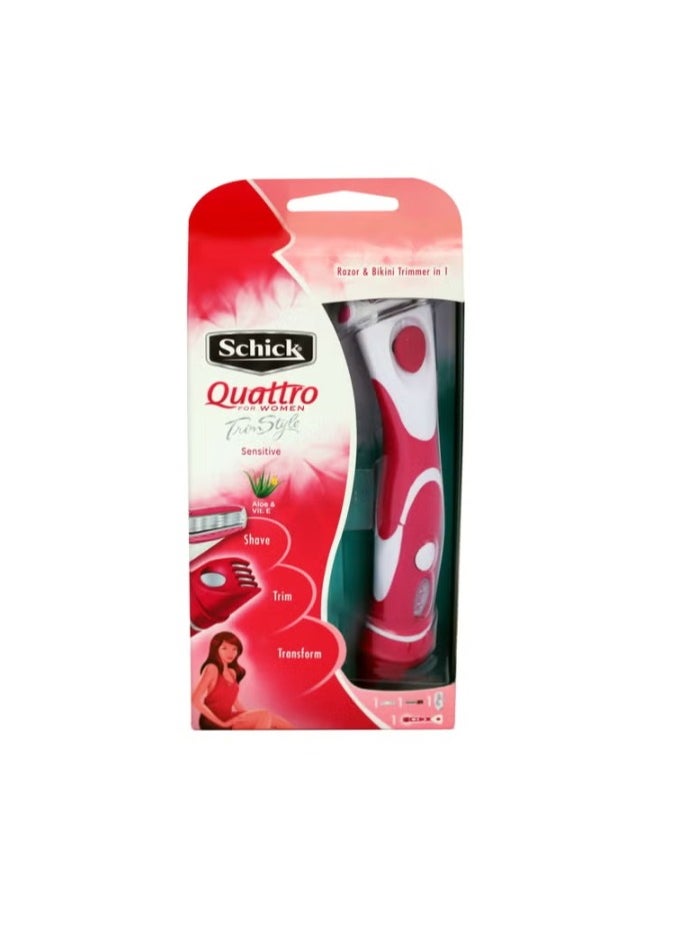 schick Quattro For Women 4 Blade Hair Trimmer Kit For Women-Razor & Bikini Trimmer In 1-Enriched With Papaya & Pearl-Shave, Trim & Transform-Long Lasting Smooth Shave-Easy Trim-1 Razor With Trimmer 