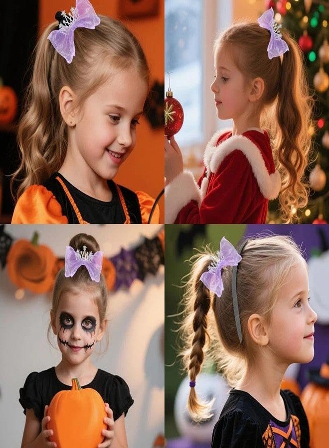 Guqqeuc Crown Hair Bow Priness Hair Clips for Women Crystal Bowknot Hairpins Crowns Hair Barrettes Birthday Halloween Hair Styling Accessories, Purple - Image 3