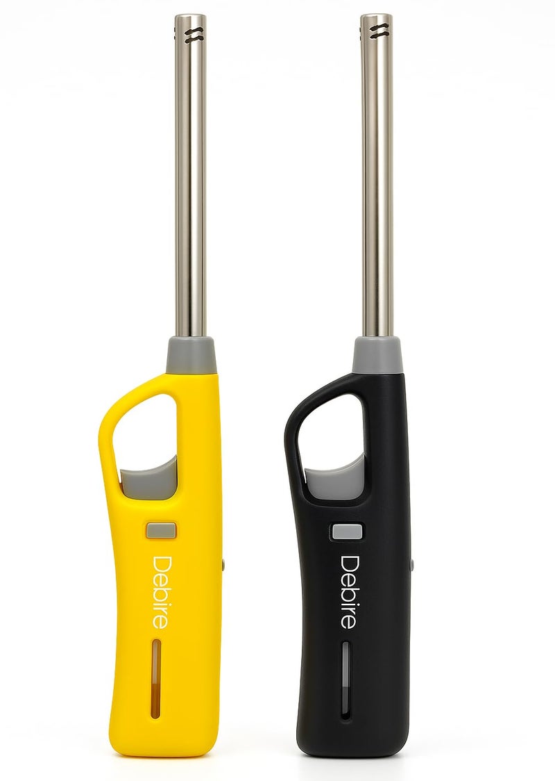 DEBIRE Gas Lighter with Adjustable Flame Control | Built-in Safety Lock & Refillable | Premium ABS Plastic Body | Perfect for Kitchen Use, Candles, Puja Lamps, Gas Stove | Multicolored | Pack of (2) - Image 1