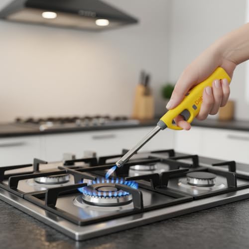 DEBIRE Gas Lighter with Adjustable Flame Control | Built-in Safety Lock & Refillable | Premium ABS Plastic Body | Perfect for Kitchen Use, Candles, Puja Lamps, Gas Stove | Multicolored | Pack of (2) - Image 3