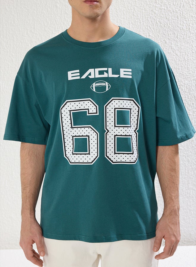 trendyol Men's Green Printed T-sirt - Image 4