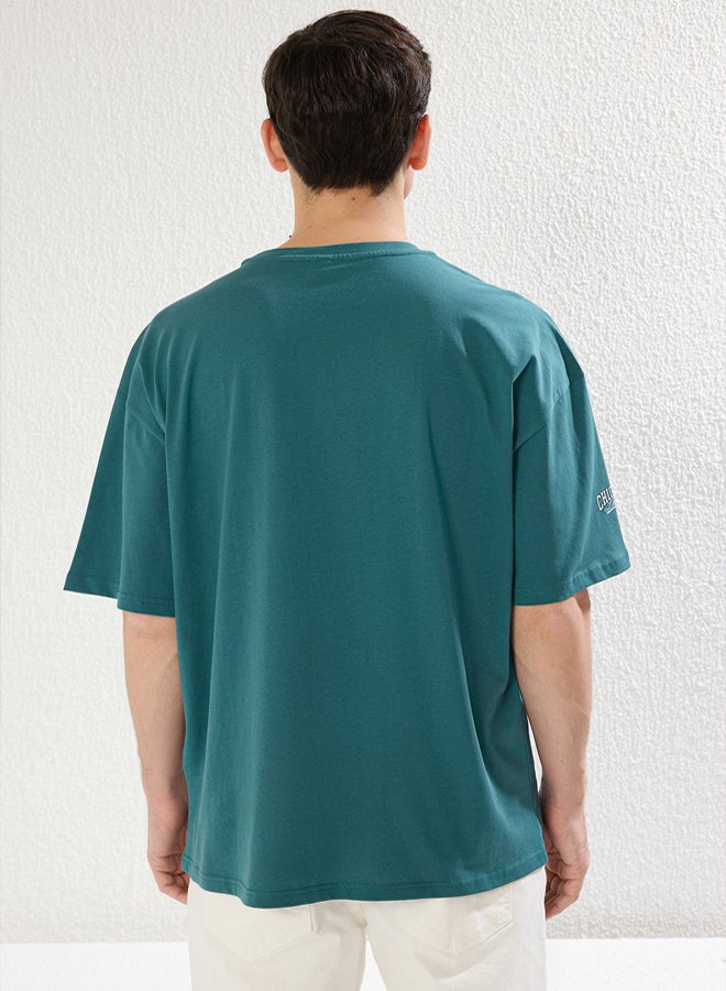 trendyol Men's Green Printed T-sirt - Image 3