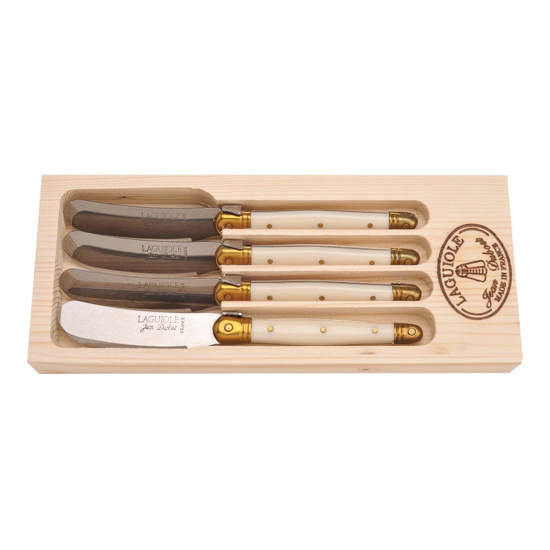 Jean Dubost Jean Dubost Laguiole 4-Piece Spreader Set, Ivory Handles - Rust-Resistant Stainless Steel - Includes Wooden Tray - Made in France  - Image 1