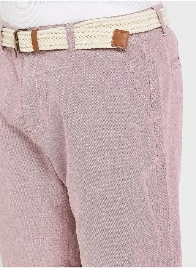 BRAVE SOUL Oxford Cotton Shorts With Belt