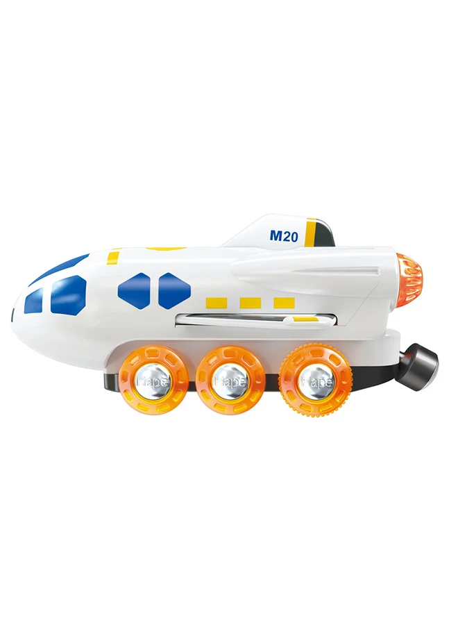 Hape Hape 2-in-1 Space Shuttle Train with Light & Sound, USB charger included, For Endless Fun, 2 modes Space Shuttle & Train, Perfect addition to Hape's Mars Space Mission Trainsets, 3Y+