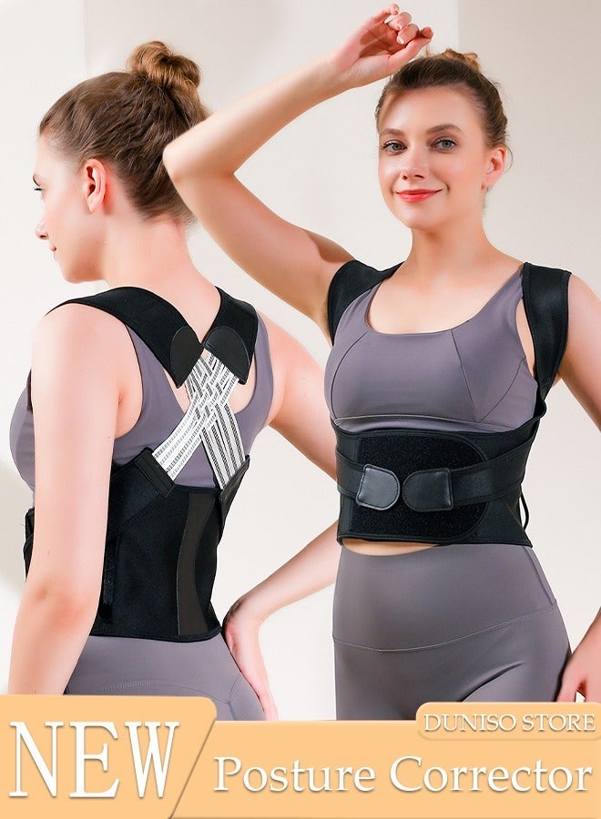 DUNISO Posture Corrector for Women, Back Brace Fully Adjustable & Comfy, Muscle Memory Support Straightener, Providing Pain Relief from Neck, Shoulder, and Upper and Lower Back - Image 1