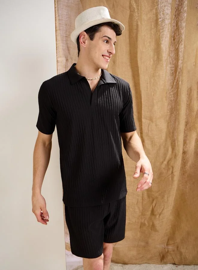 SASSAFRAS Sassafras Men Black Textured Relaxed Fit Shorts with Drawstring Waist