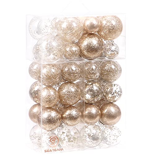 Sea Team Multi-Size Shatterproof Clear Plastic Christmas Tree Ball Ornaments Set, Decorative Hanging Transparent Xmas Baubles with Stuffed Delicate Decorations (48 Counts, Champagne) - Image 1