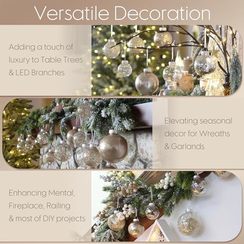 Sea Team Multi-Size Shatterproof Clear Plastic Christmas Tree Ball Ornaments Set, Decorative Hanging Transparent Xmas Baubles with Stuffed Delicate Decorations (48 Counts, Champagne) - Image 5