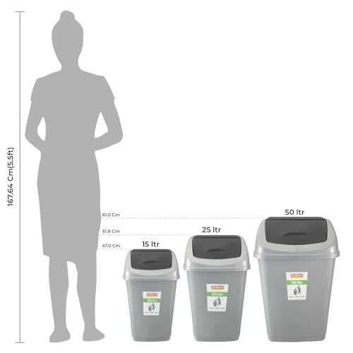 RATAN PLASTICWARE Tidy Bin with Swing Lid 15 Litres Plastic Dustbin, Trash Bin, Garbage Waste Bin For Home, Bathroom, Kitchen, Office, Bedroom Grey Color - Image 3