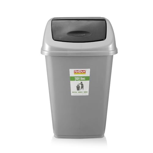 RATAN PLASTICWARE Tidy Bin with Swing Lid 15 Litres Plastic Dustbin, Trash Bin, Garbage Waste Bin For Home, Bathroom, Kitchen, Office, Bedroom Grey Color - Image 1