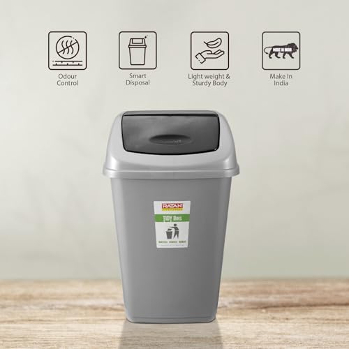 RATAN PLASTICWARE Tidy Bin with Swing Lid 15 Litres Plastic Dustbin, Trash Bin, Garbage Waste Bin For Home, Bathroom, Kitchen, Office, Bedroom Grey Color - Image 4