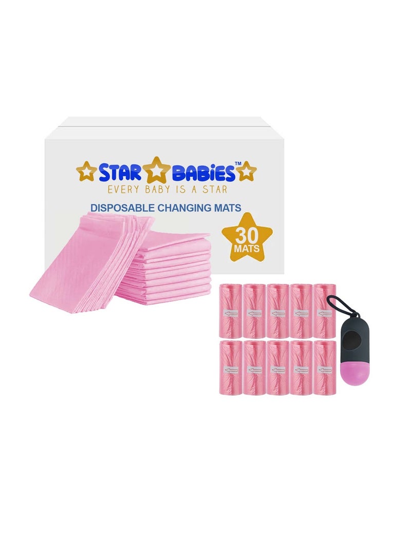 STAR BABiES Combo Pack  (Scented Bag 10pcs w/Dispenser, Disposable changing mat 30pcs)-Pink  - Image 1