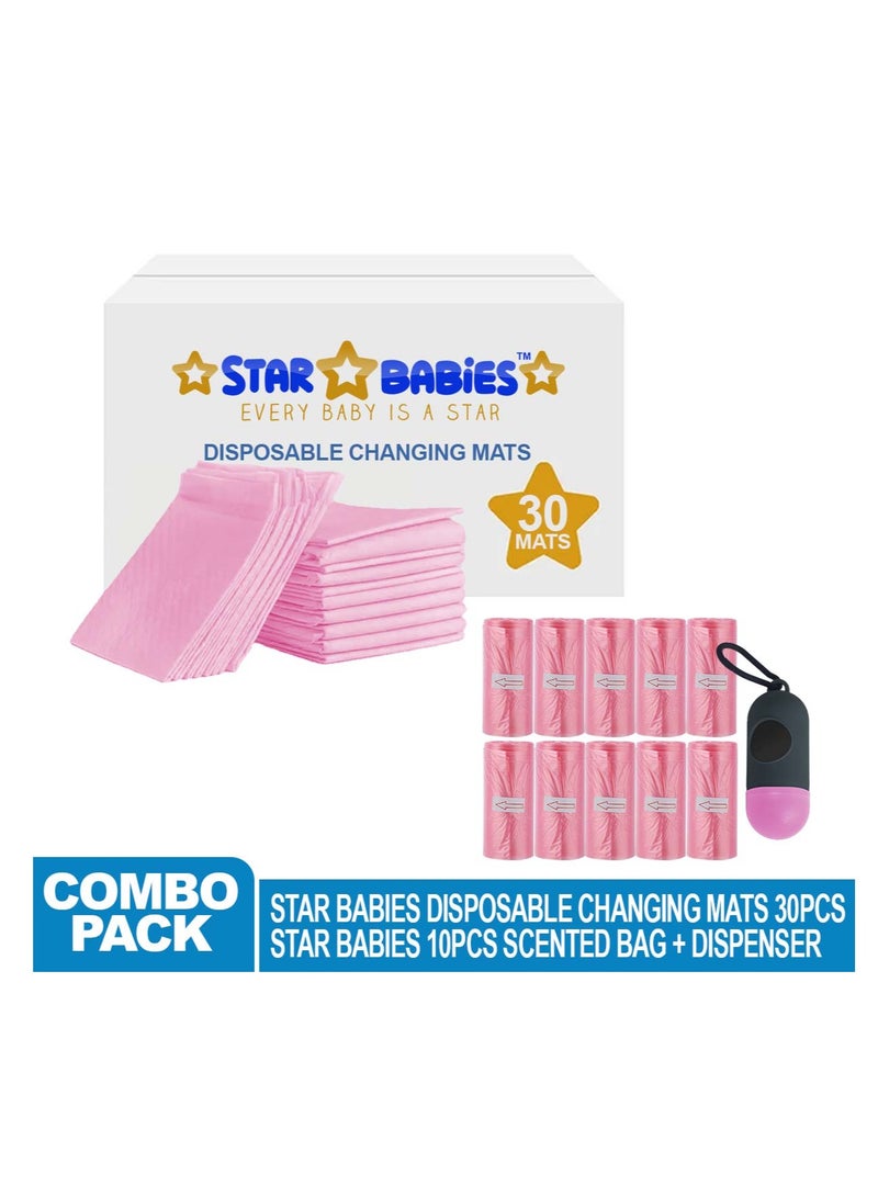 STAR BABiES Combo Pack  (Scented Bag 10pcs w/Dispenser, Disposable changing mat 30pcs)-Pink  - Image 2