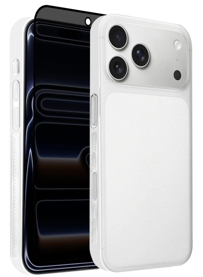 2Packs Case Cover for iPhone 17 Pro, Air Skin Line Design Back Cover, Sturdy Durable Ultra-Thin Case, Drop Protection Cover Clear with Privacy Screen Protector - White