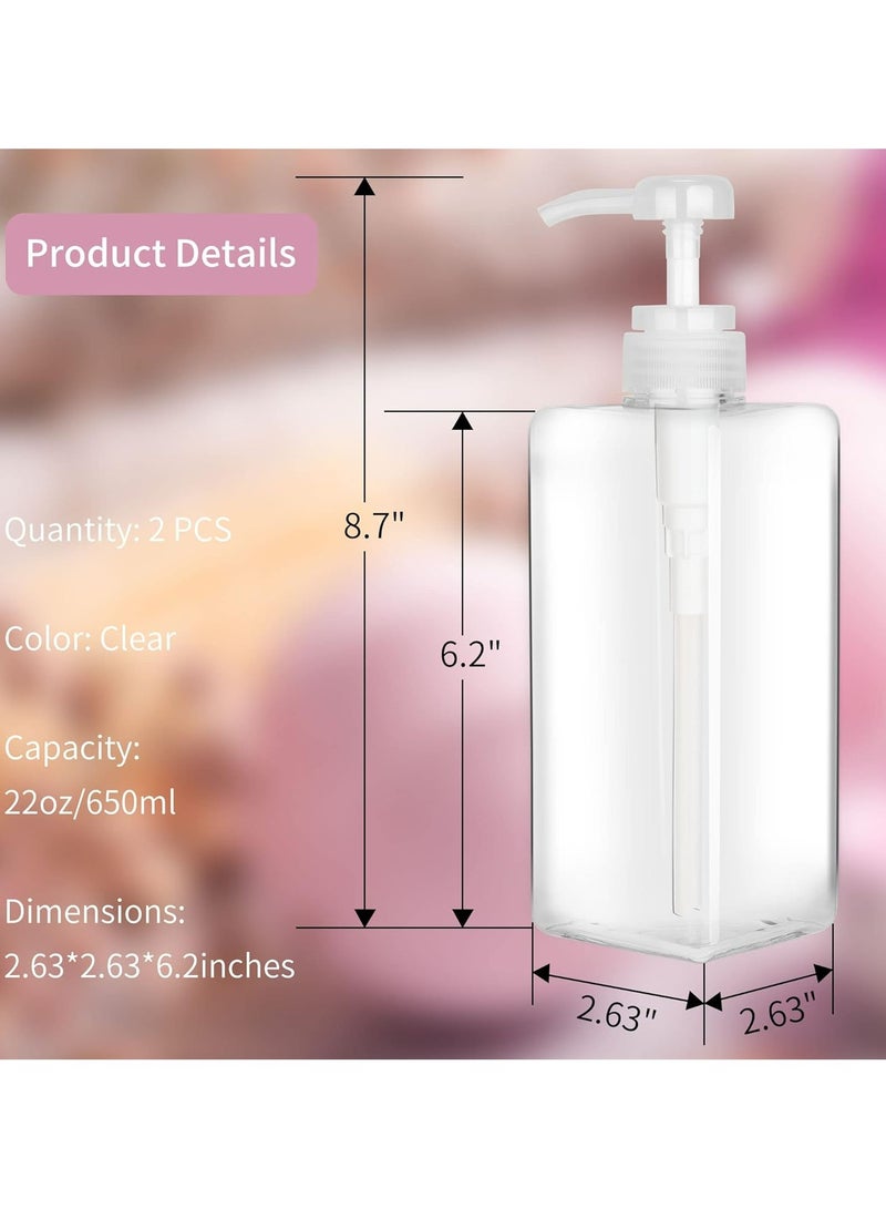 Oasisgalore Pump Bottle Dispenser 22oz/650ml Jansburg 2Pack Refillable Square Plastic Lotion Dispenser Empty Lotion Pump Bottle for Essential Oil Lotion, Shampoo, Bathroom Travel Clear  - Image 3