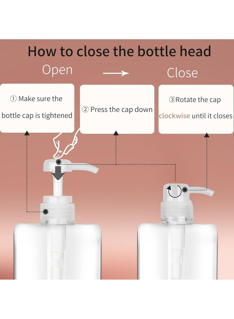 Oasisgalore Pump Bottle Dispenser 22oz/650ml Jansburg 2Pack Refillable Square Plastic Lotion Dispenser Empty Lotion Pump Bottle for Essential Oil Lotion, Shampoo, Bathroom Travel Clear  - Image 5