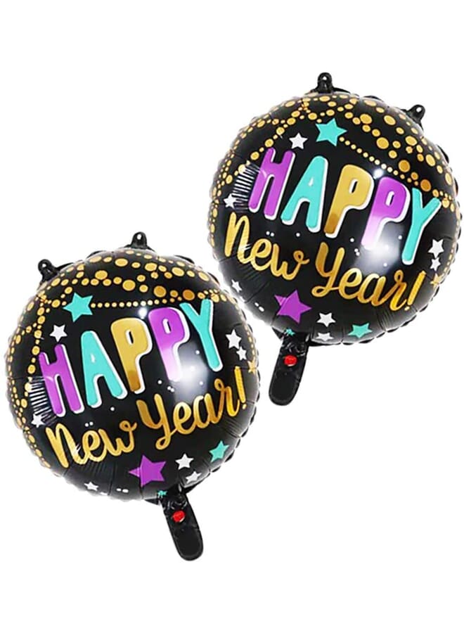 Party Time Happy New Years 2 Round Balloons | New Years Eve Party Supplies | Happy New Year Decorations Black And Gold Decorations 2 Pcs - Image 2