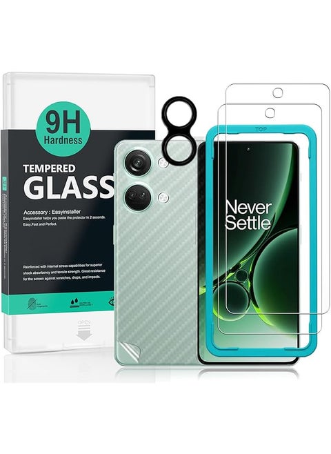 Screen Protector For Oneplus Nord 3 5G(6.74 Inches),With 2Pcs Tempered Glass,1Pc Camera Lens Protector,1Pc Backing Carbon Fiber Film Fingerprint Reader,Easy To Install